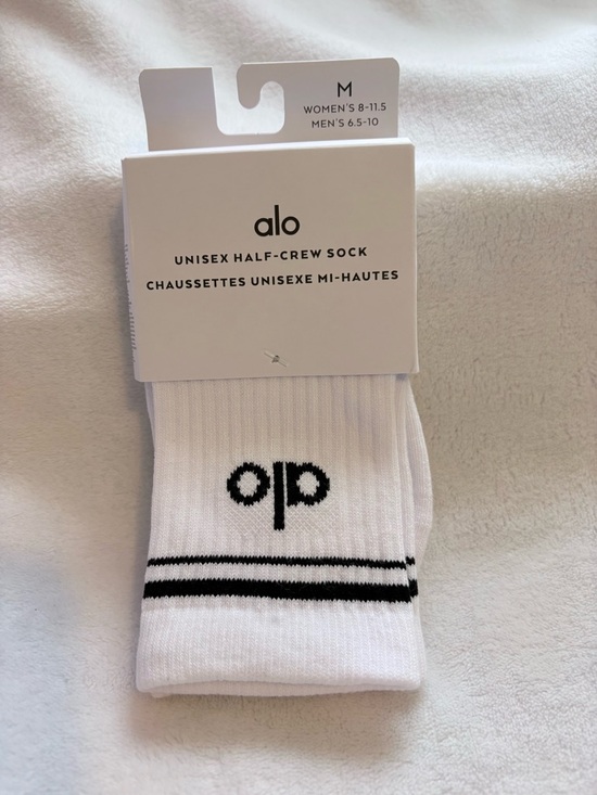 ALO Yoga Accessories - ALO Yoga White Half-Crew Athletic Socks with Black Stripes